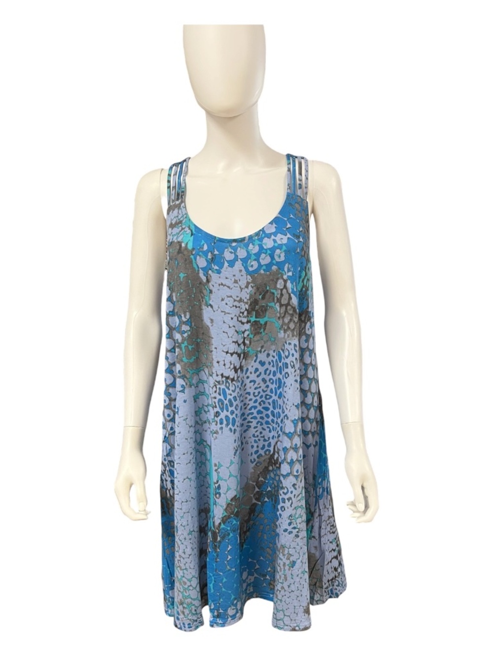 NWT Lascana Blue Snakeskin Strappy Swing Dress Racerback | Size 12